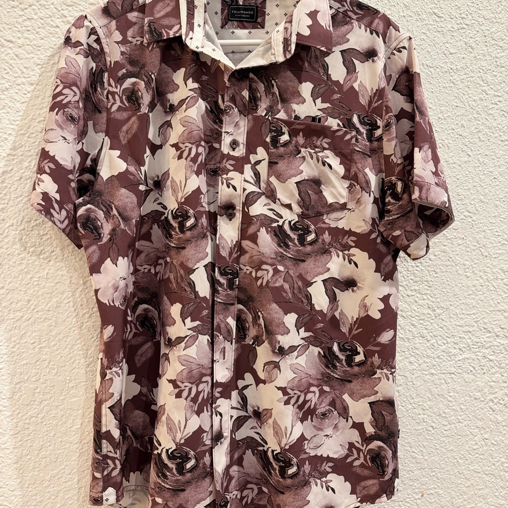 Floral Men's Shirt in Brown by 7 Diamonds 4 way stretch.